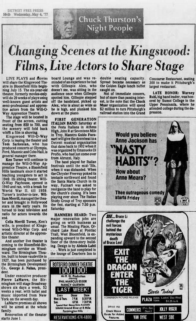 Kingswood Theatre - 1977 ARTICLE ON LIVE SHOWS